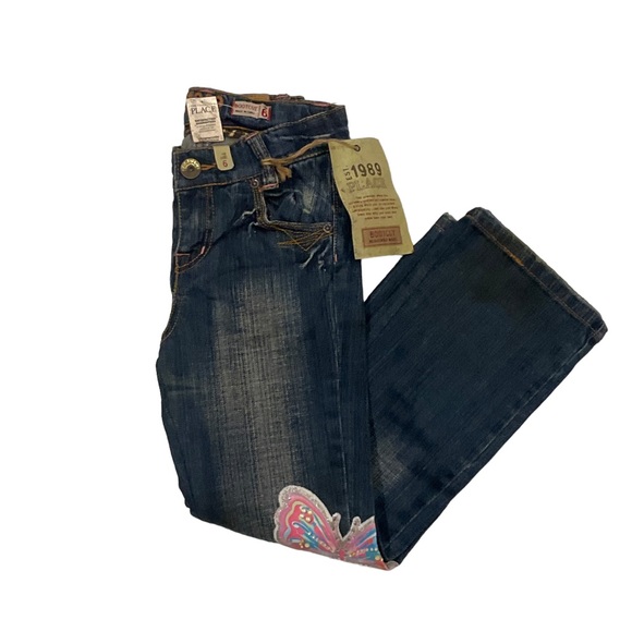 Children’s Place Bootleg Butterfly Jeweled Jeans NWT Size 6 Denim - Picture 13 of 14